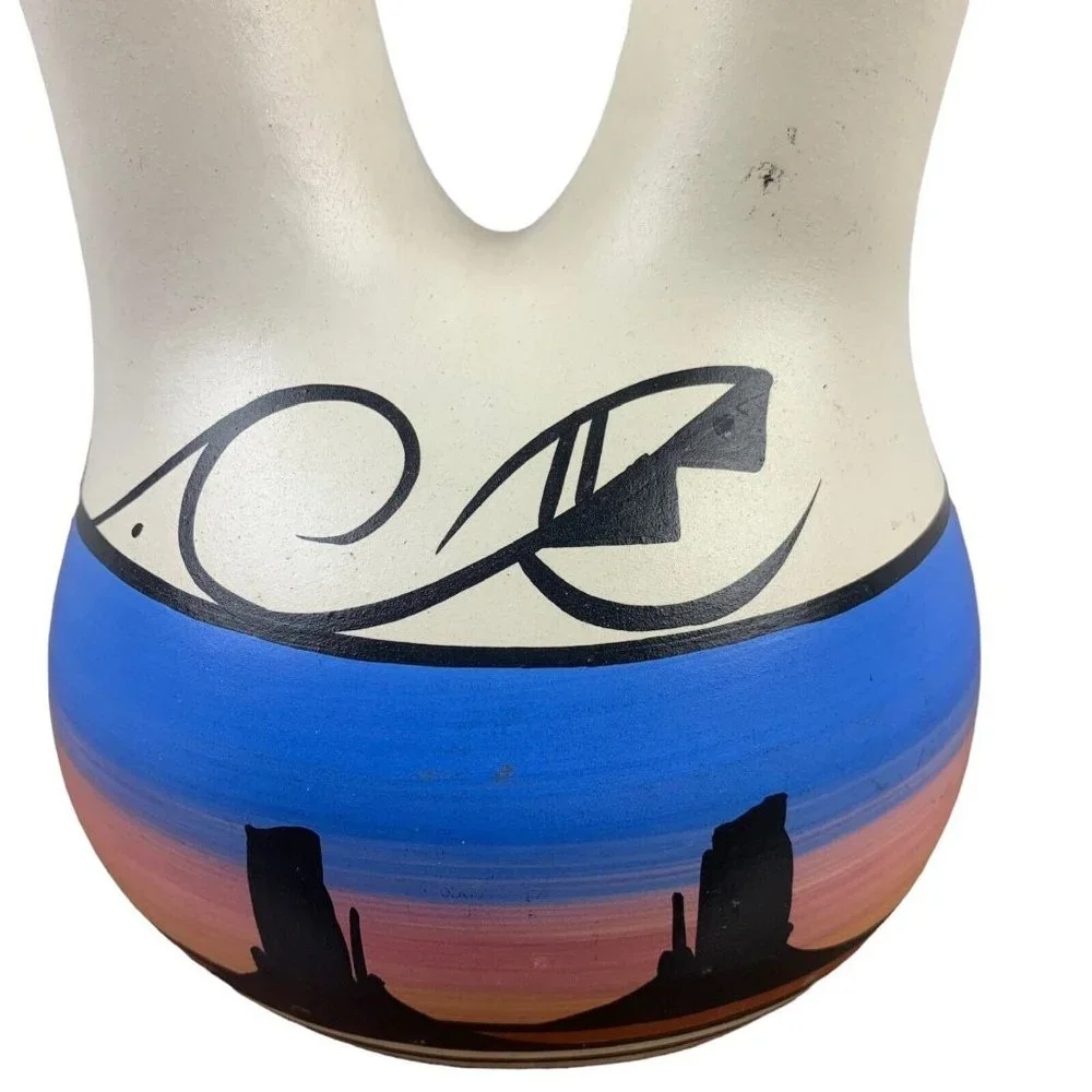 Navajo Clay Wedding Vase‎ Native American Signed Southwestern Sunset Desert 8
